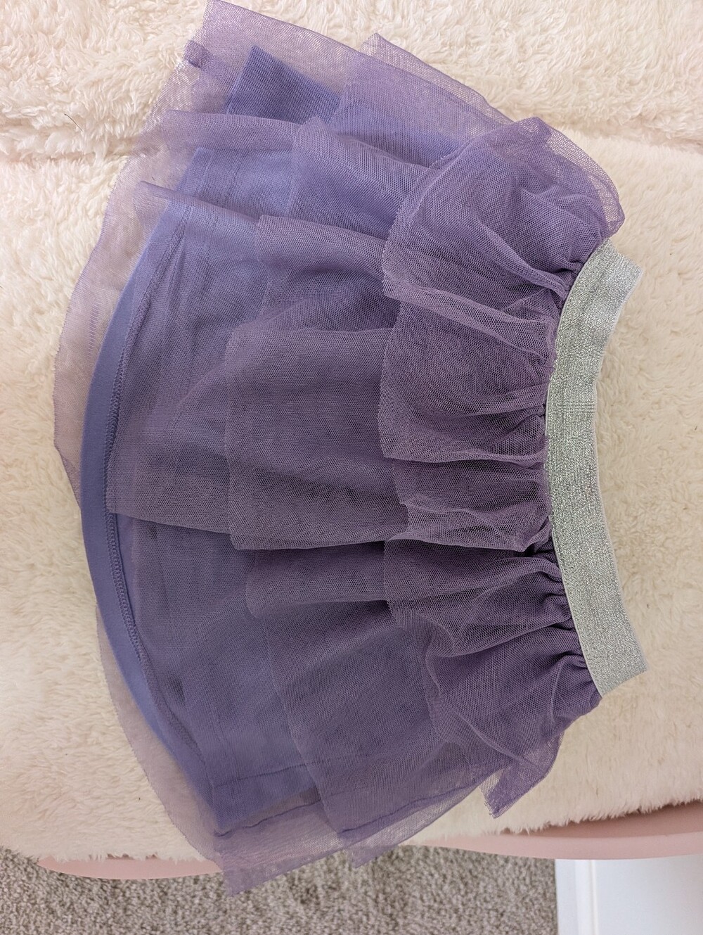 Purple Layered Tulle Skirt with Silver Elastic Waistband